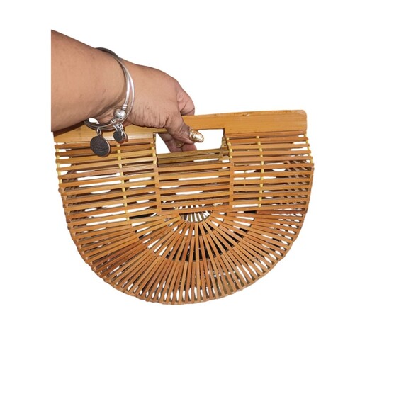 Bamboo Wood Handmade Half Moon Basket Handbag - Picture 3 of 12
